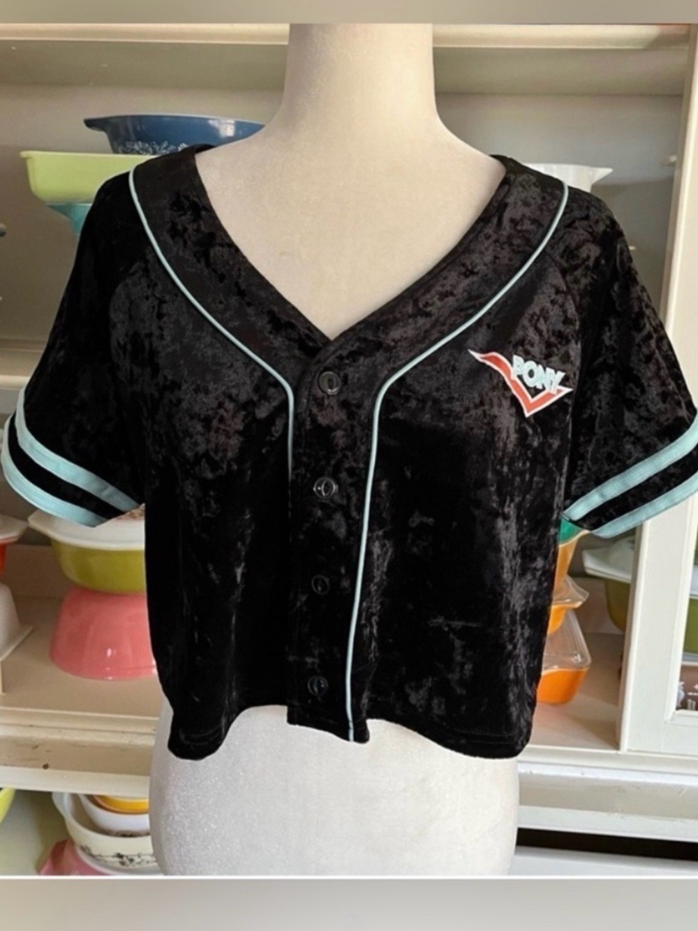 Pony x Forever 21 Baseball Style Velvet Crop Top - Size Medium